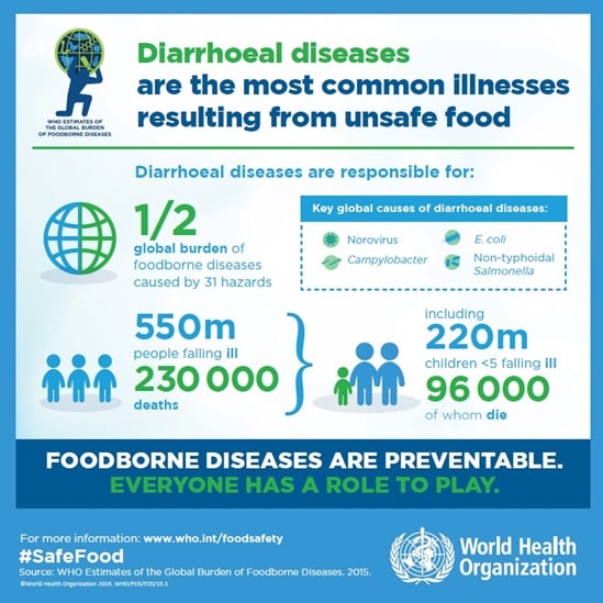 Diarrhoel diseases are the most illnesses resulting from unsafe food infographics